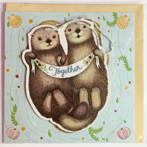 Lalaland - Otters Together Greeting Card with Ply Wood Keepsake