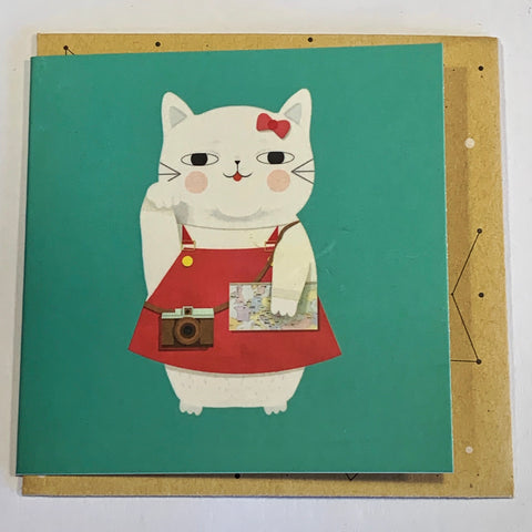 Lalaland - Mini Greeting Card, Red Lucky Cat